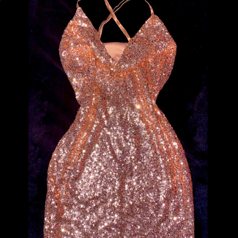 Pink Sequin Cowl Dress